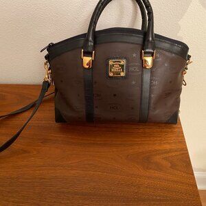 Vintage HCL Handcrafted Leathergoods Satchel Bag w/Strap Brown/Black Mint Cond'n